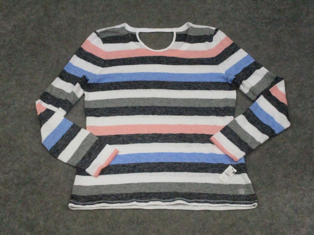 Talbots Sweater Womens Medium Black Pullover Top Knit Lightweight Striped Pink